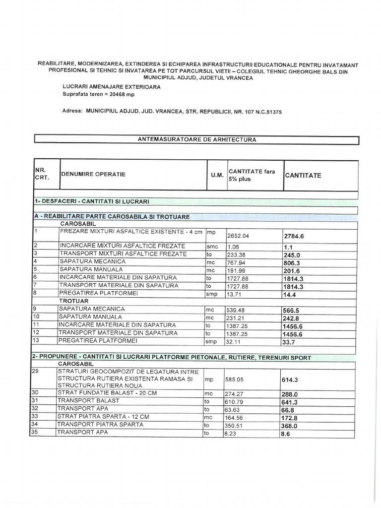 0104 - Liste de Cantitati-Arhitectura | PDF