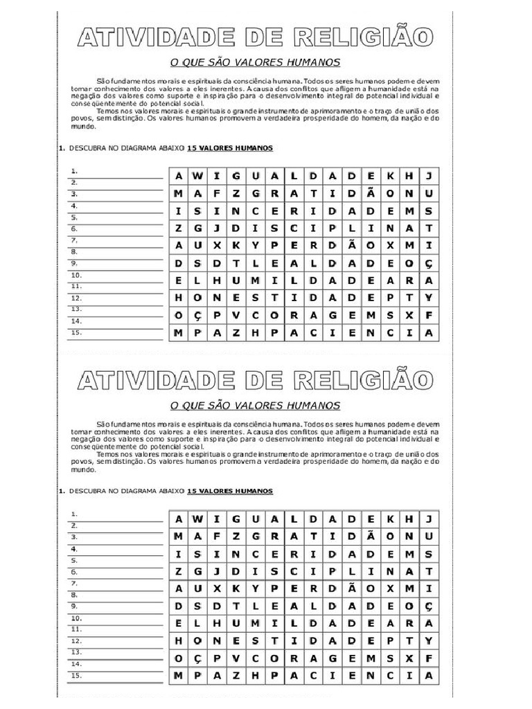 Atividade 6º Ano de Ensino Religioso | PDF
