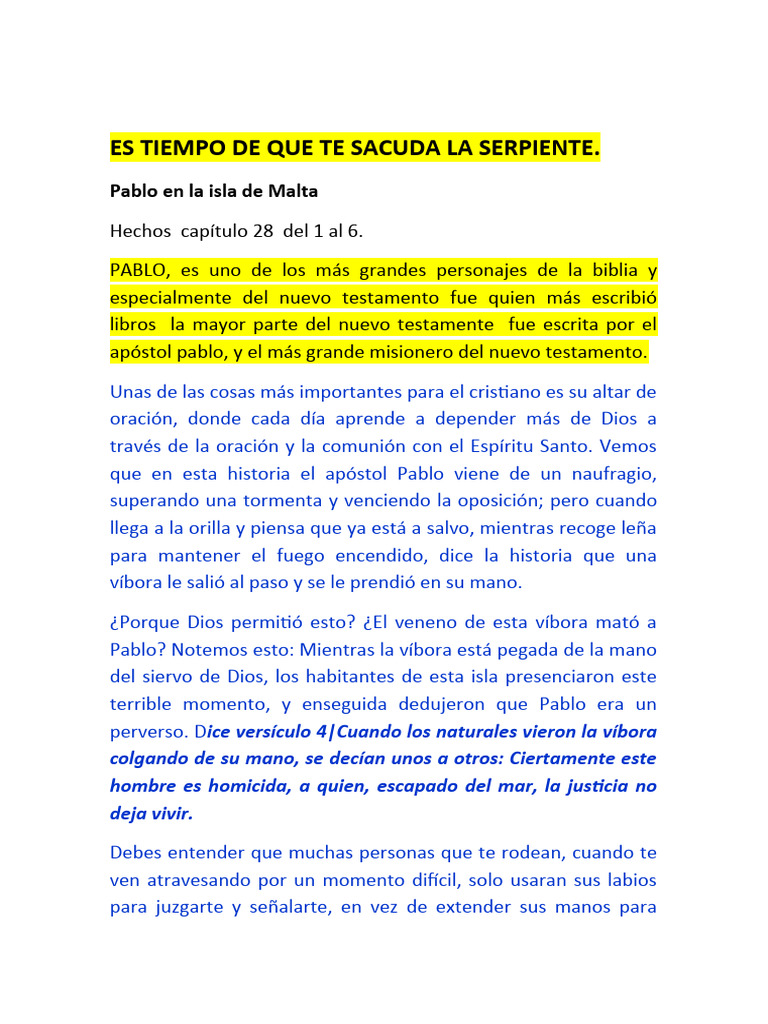 Pablo y la víbora: Sacúdete en fe | PDF | Pablo el apóstol | Serpiente