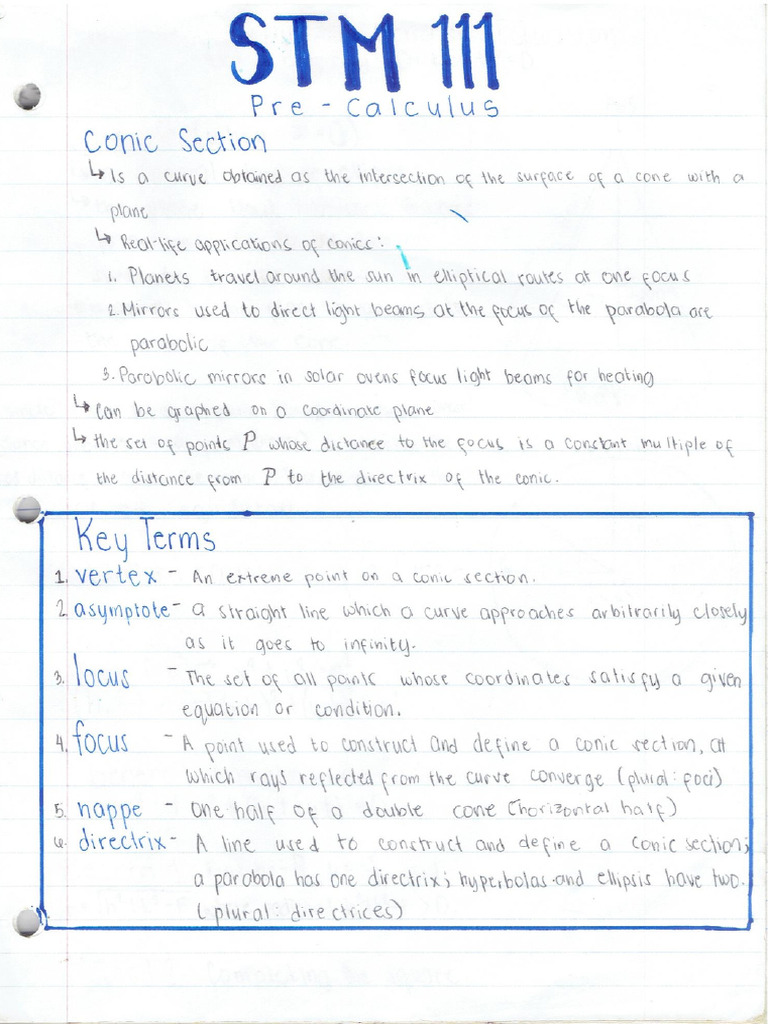 (Pre-Cal) CONIC SECTIONS | PDF