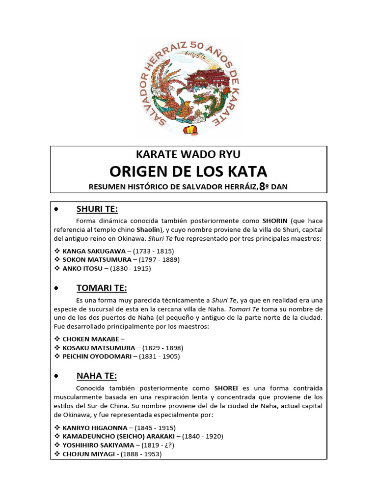 Katas del Karate Wado Ryu y su Historia | PDF | Kata | Prefectura de ...