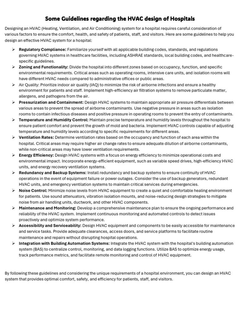 HVAC Design Guidelines For Hospitals PDF Health Care