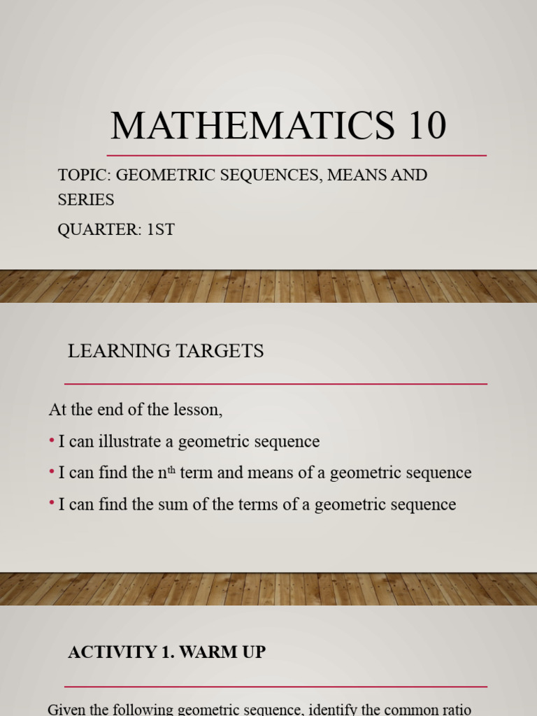 Mathematics 10 Geometric Sequence | PDF | Sequence | Equations