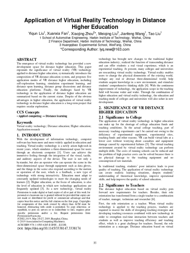 Application of Virtual Reality Technology in Distance Higher Education ...