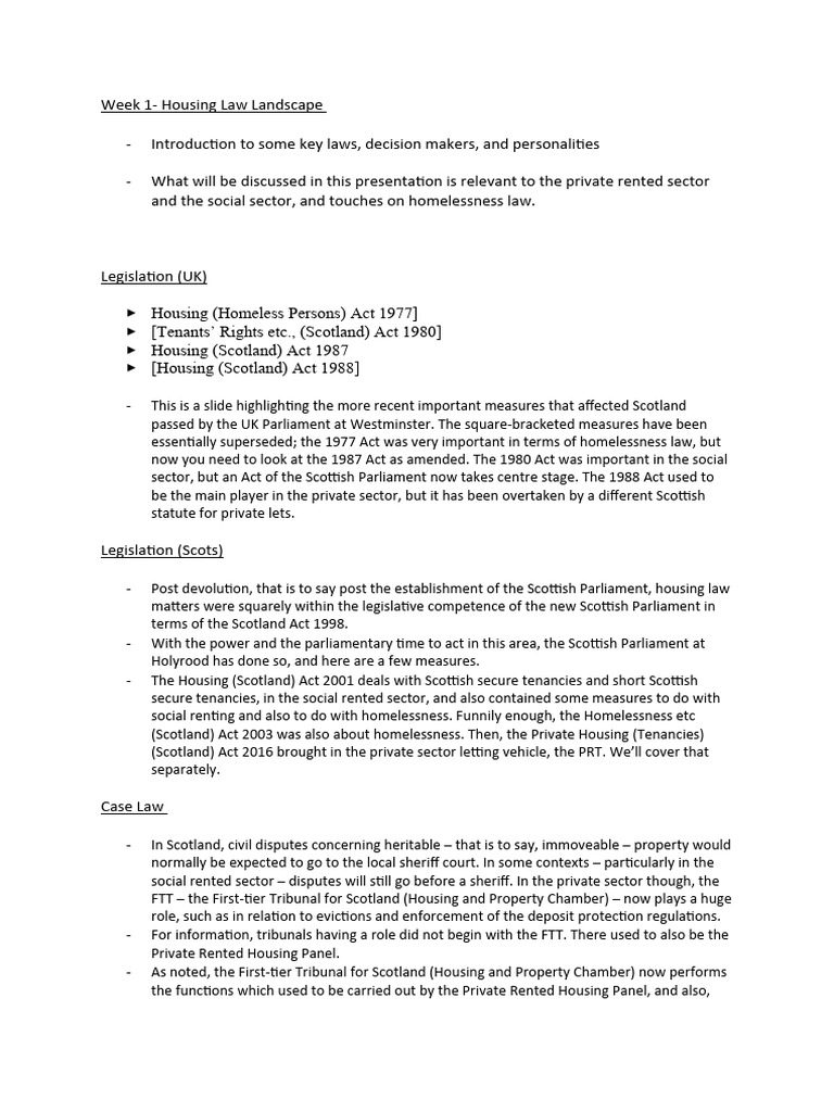 Overview of Scotland Housing Law | PDF | Landlord | Scotland