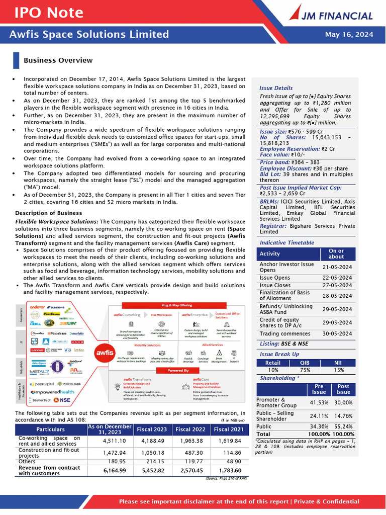 Awfis IPO Note: Flexible Workspace Leader | PDF | Expense | Depreciation