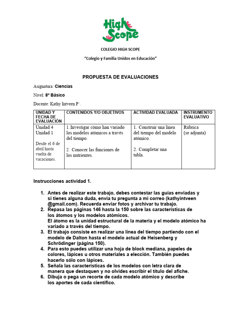 Evaluaciones de Ciencias 8º Básico High Scope | PDF