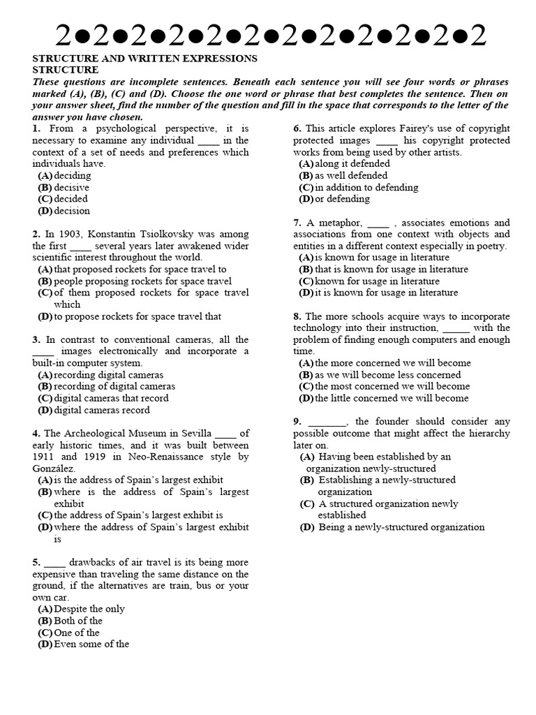 Practice Test 2 - Structure 2 | PDF | Digital Camera