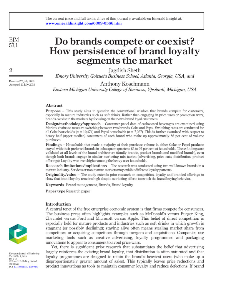 Brand Loyalty: Compete or Coexist? | PDF | Coca Cola | Brand