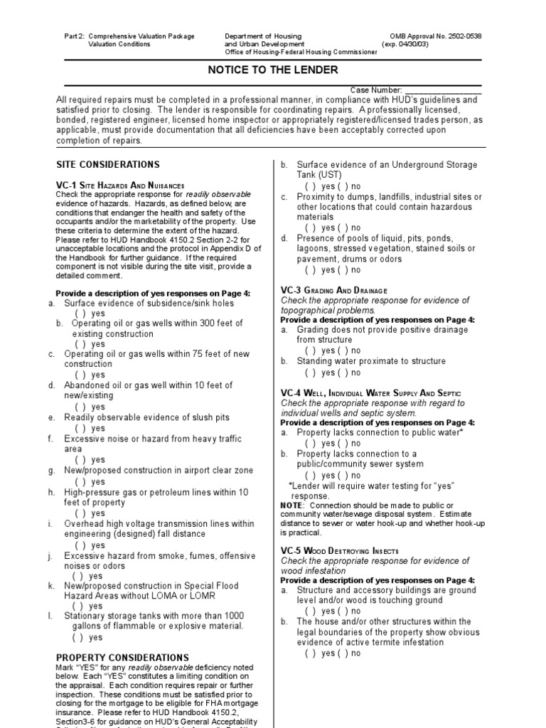 FHA Appraisal Sheet Real Estate Appraisal Road