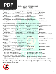 Tieng Anh 8 Friends Plus - Unit 7 - Test 1