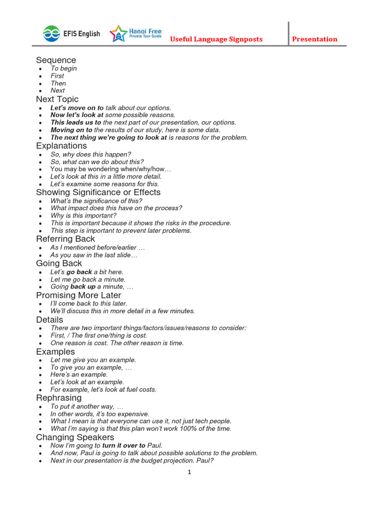 Effective Language Signposts for Presentations | PDF | Cognition ...