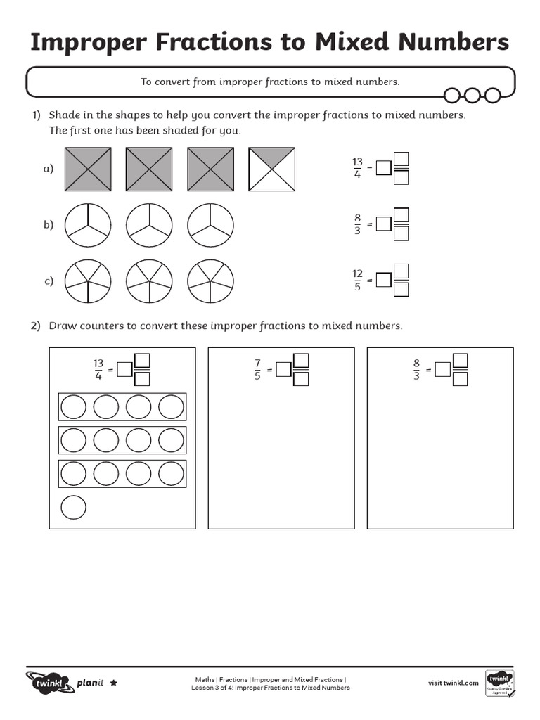 Differentiated Improper Fractions To Mixed Numbers Activity Sheet | PDF ...