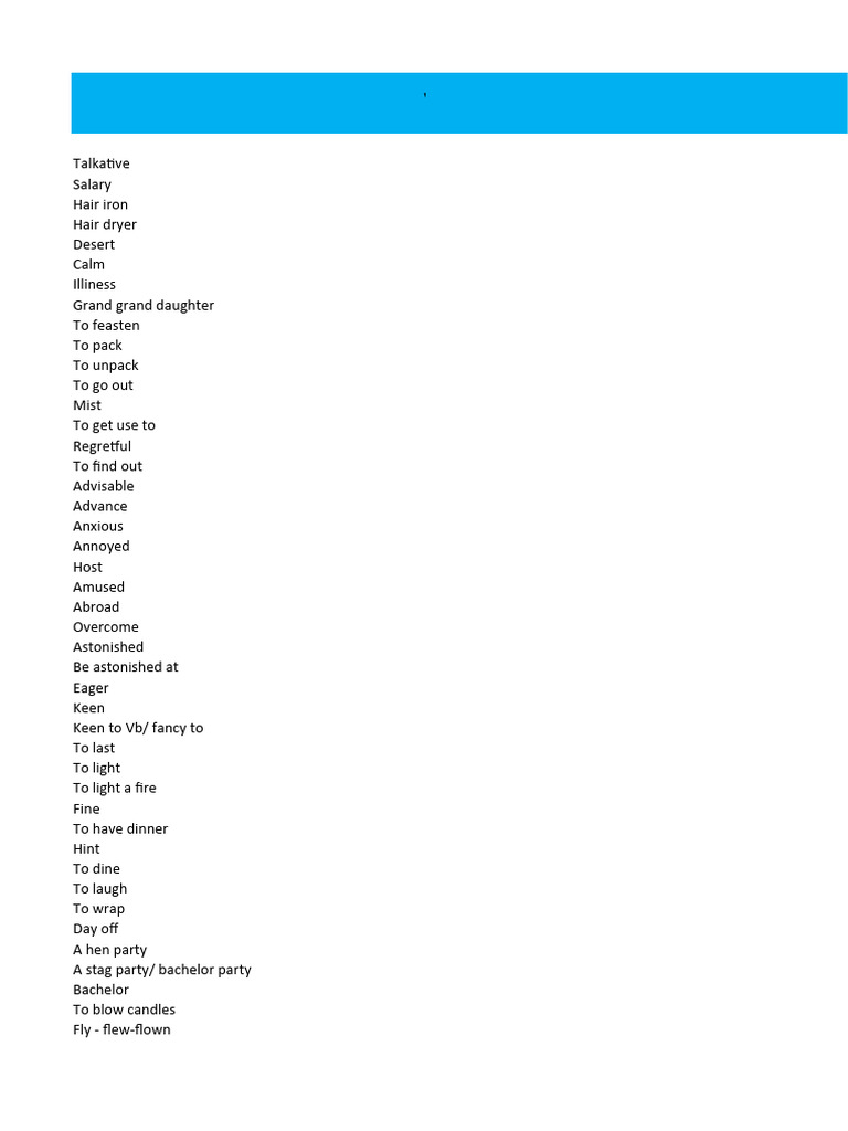 Vocabulario de Inglés (Phrasal Verbs, Adjetive, Adverbs, Sustantive and