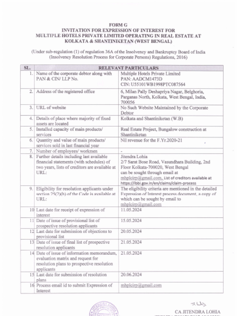 Multiple Hotel FORM G | PDF