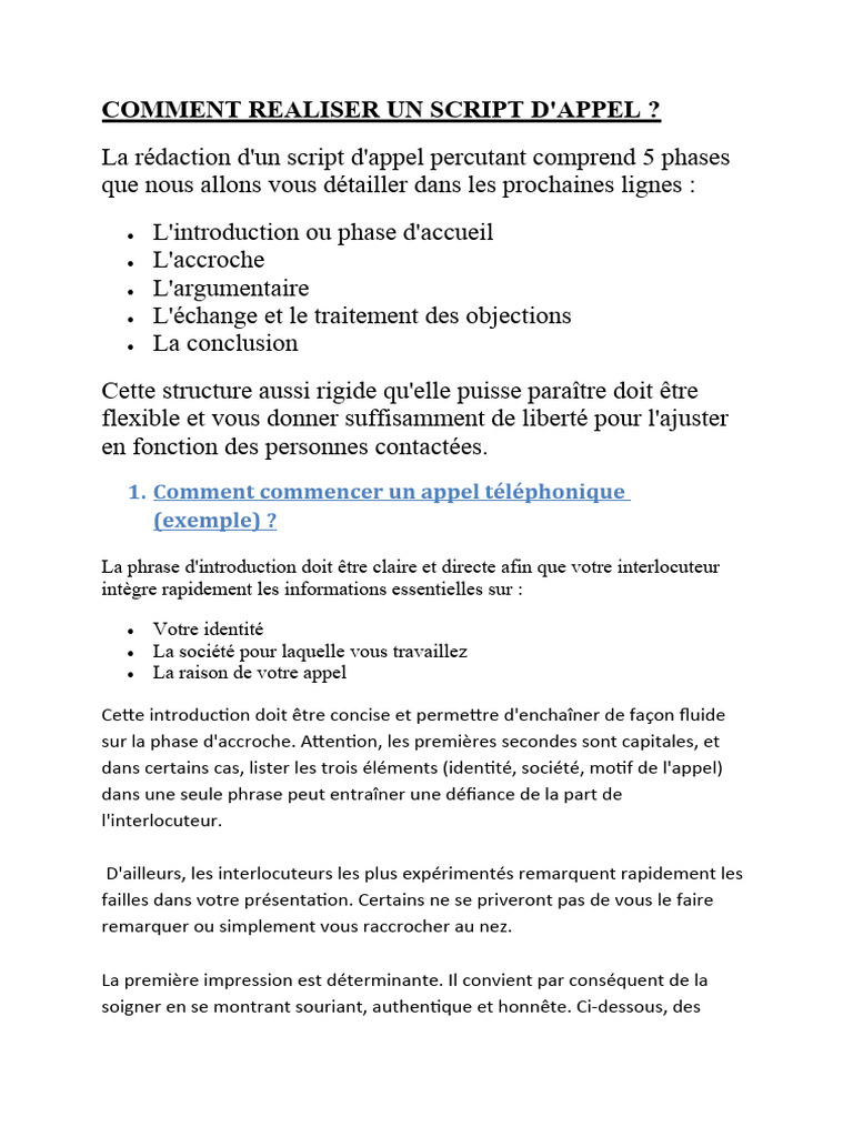 Guide pour rédiger un script d'appel | PDF