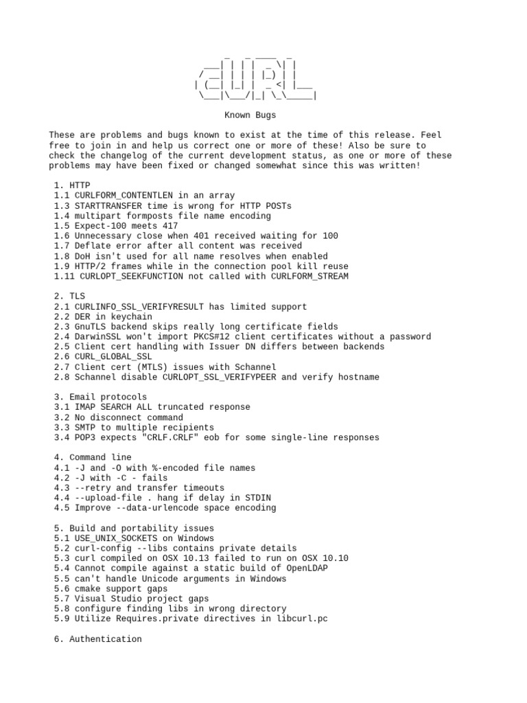 Known Bugs in libcurl Release | PDF | File Transfer Protocol | Domain ...
