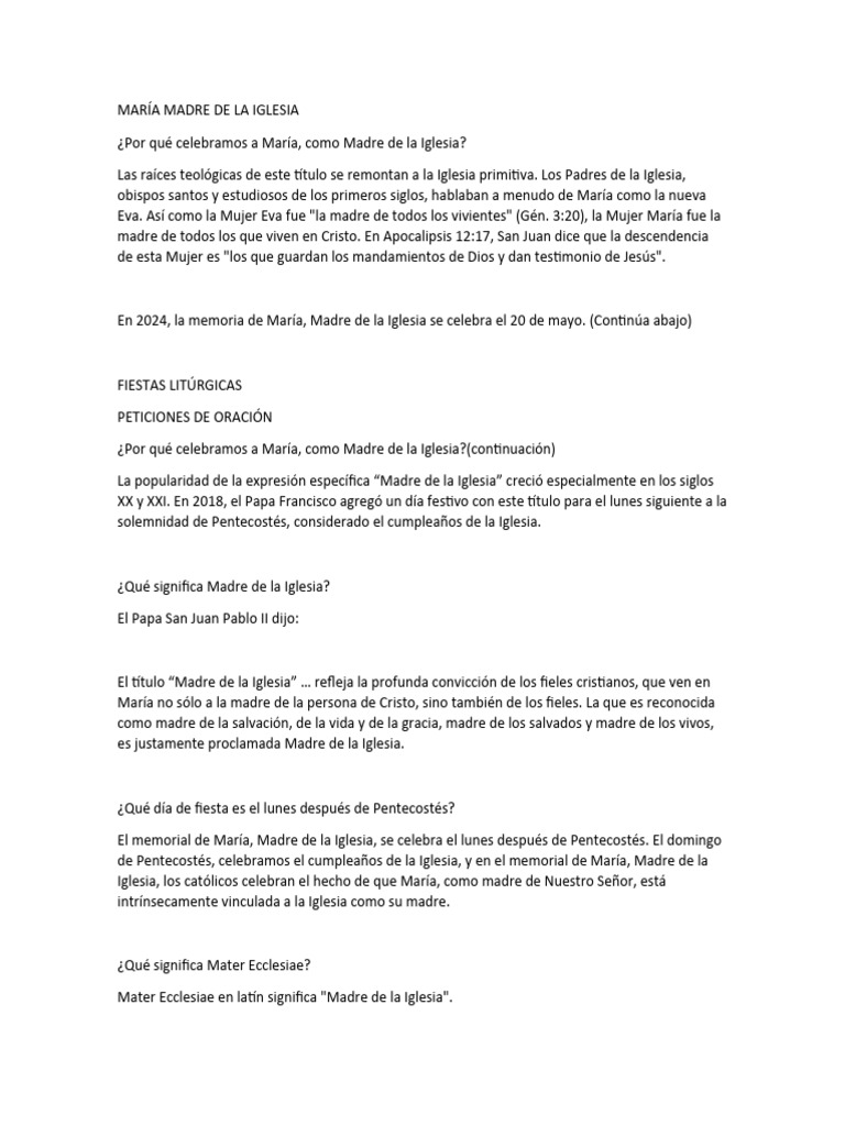 María Madre de La Iglesia | PDF | María, madre de Jesús | Iglesia Católica