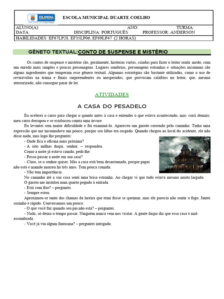 A Casa Do Pesadelo WORD | PDF | Contos, image size:768x1024