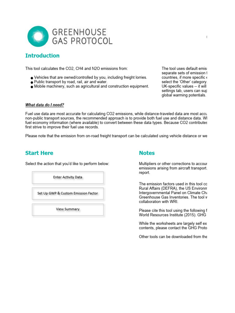 GHG Protocol Mobile Combustion Tool v2.6 | PDF | Emission Intensity ...