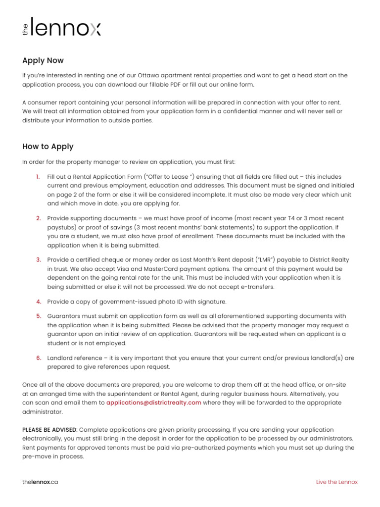 Ottawa Apartment Rental Application Guide | PDF | Renting | Landlord