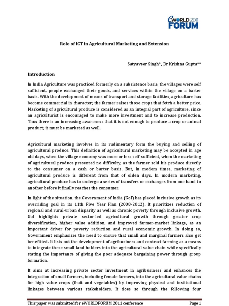 ICT's Role in Agricultural Marketing | PDF | Agriculture | Auction