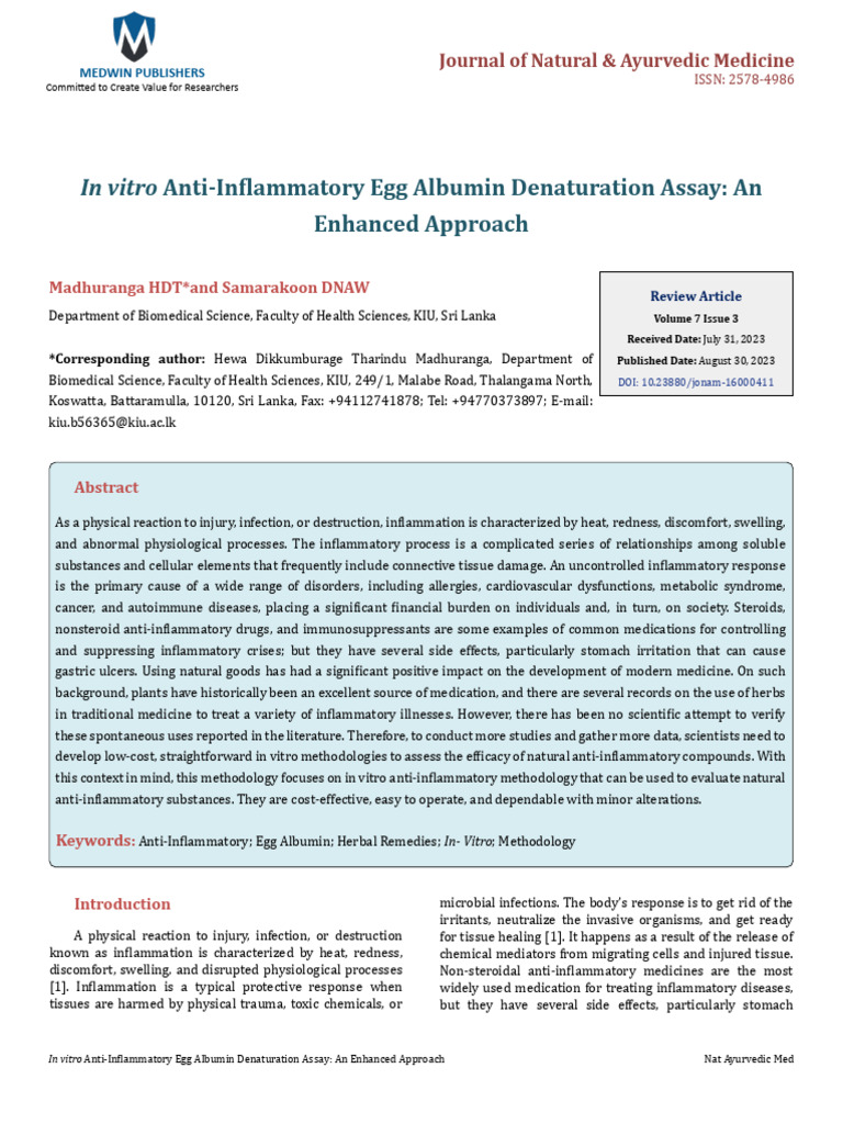 Enhanced Egg Albumin Assay for Inflammation | PDF | Inflammation | Anti ...
