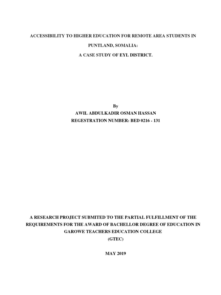 Accessibility To Higher Education For Re | PDF | Somalia | Health Care