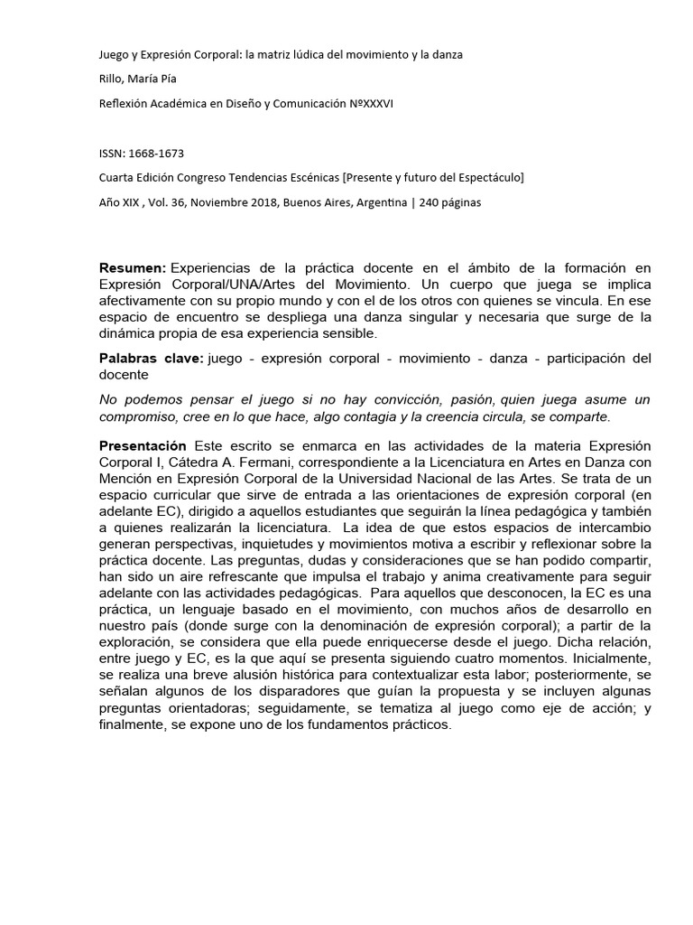 Juego y Expresión Corporal en Danza | PDF | Bailes | Las emociones