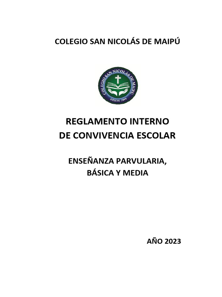 Reglamento Convivencia Escolar 2023 | PDF | Educación de la primera ...