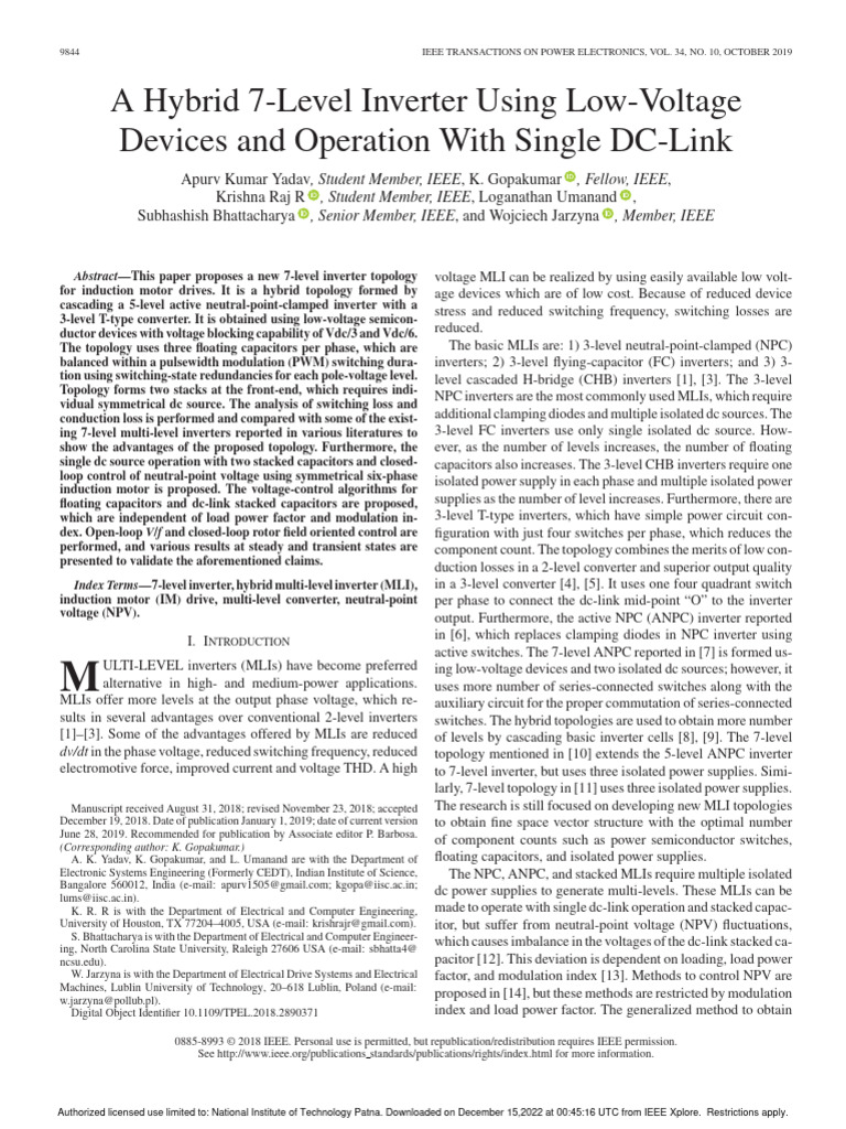 A Hybrid 7-Level Inverter Using Low-Voltage Devices and Operation With ...