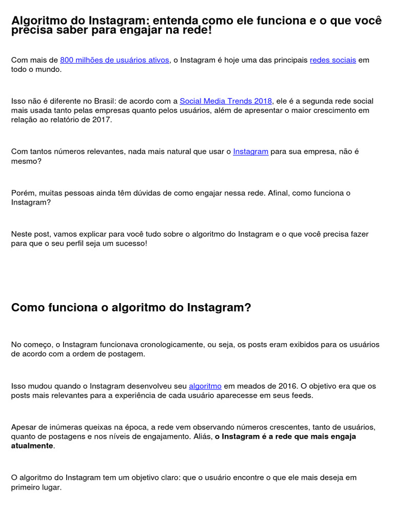 Entenda o Algoritmo do Instagram | PDF | Hashtag | Rede de computadores