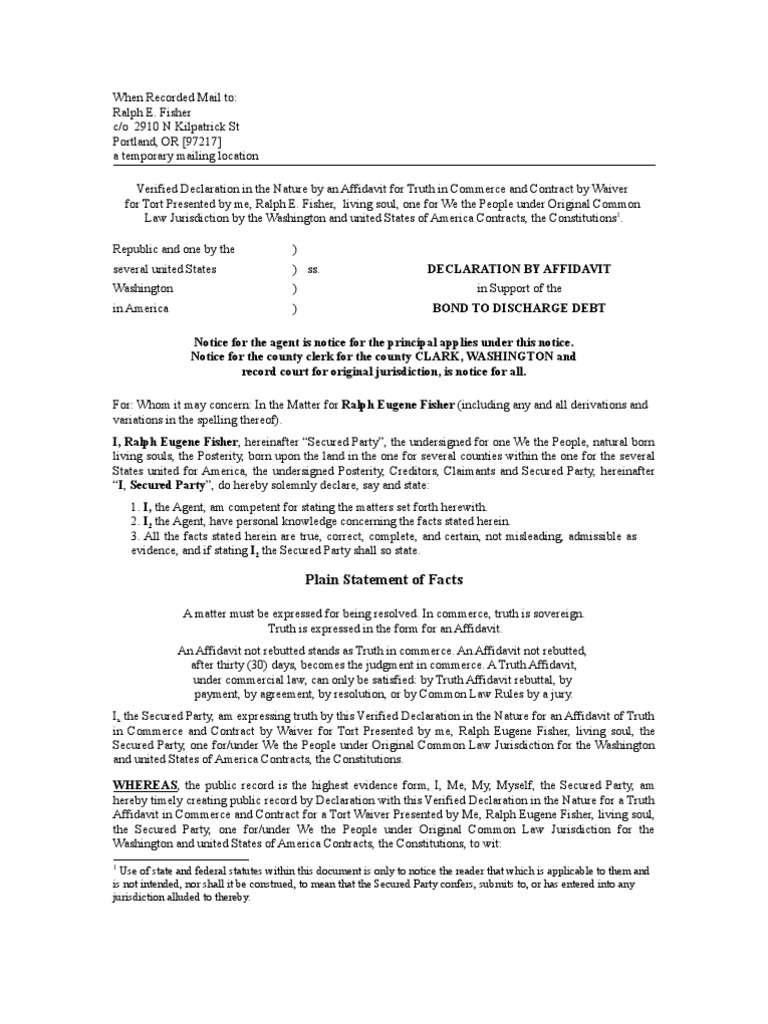 Affidavit for Debt Discharge by Fisher | PDF | Uniform Commercial Code ...