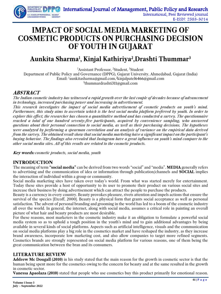 (61-66) Impact of Social Media Marketing of Cosmetic Products On ...