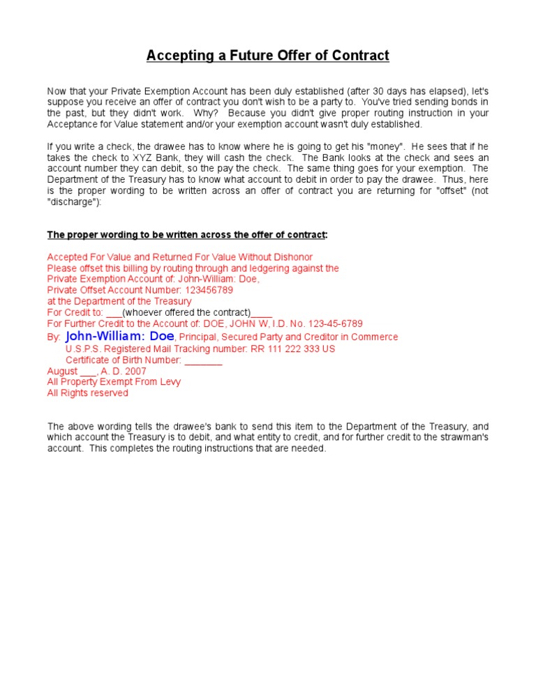 Contract Acceptance Instructions | PDF | Business | Finance & Money ...