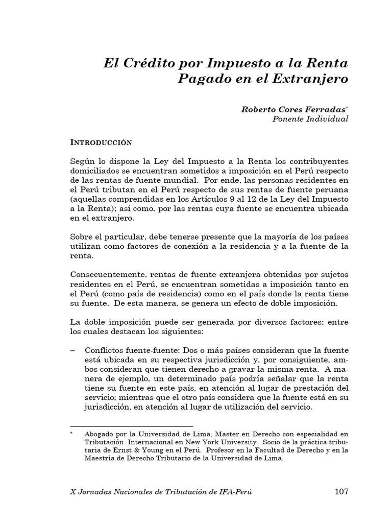 Crédito por Impuesto a la Renta en Perú | PDF | Impuestos | Impuesto ...