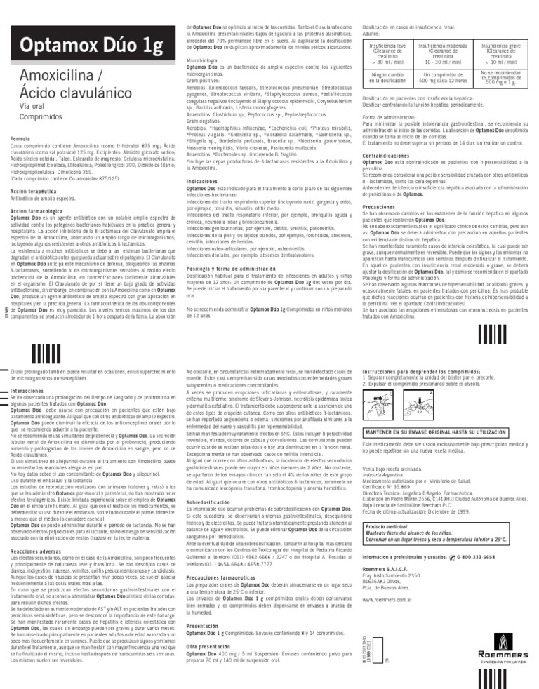 Dosificación y uso de Optamox Dúo 1g | PDF | Riñón | Nefrología