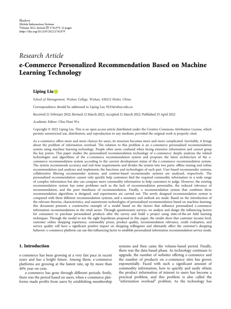E-Commerce Personalized Recommendation Based On Ma | PDF | E Commerce ...