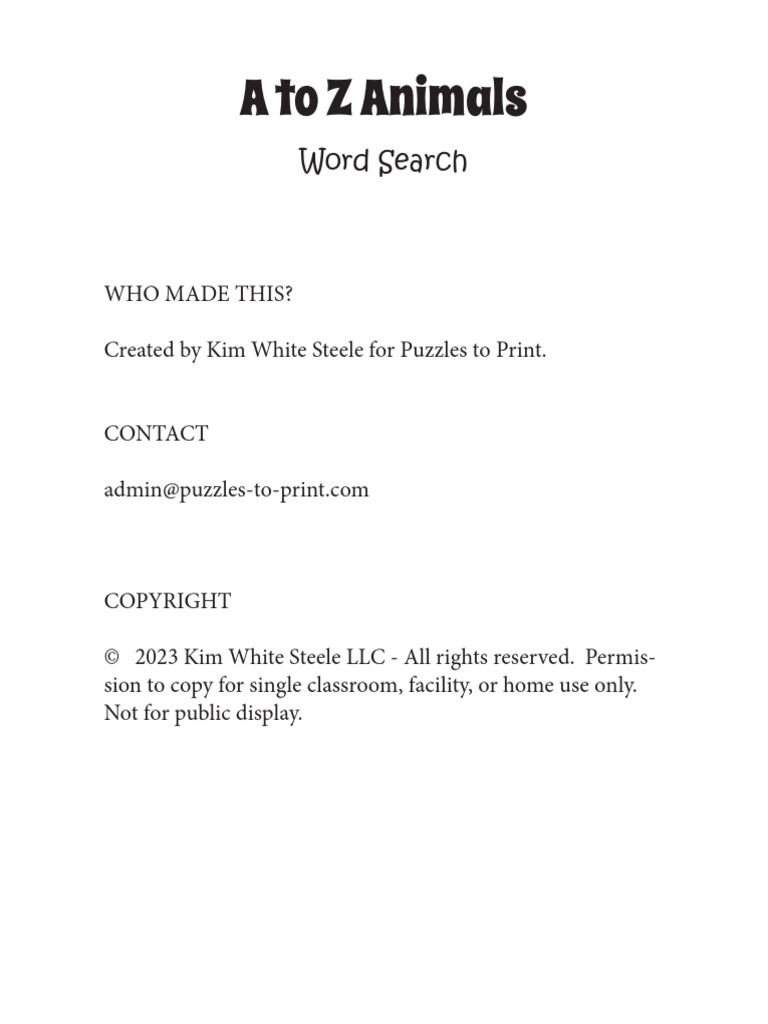A To Z Animals Word Search | PDF | Word Search | Word Puzzles