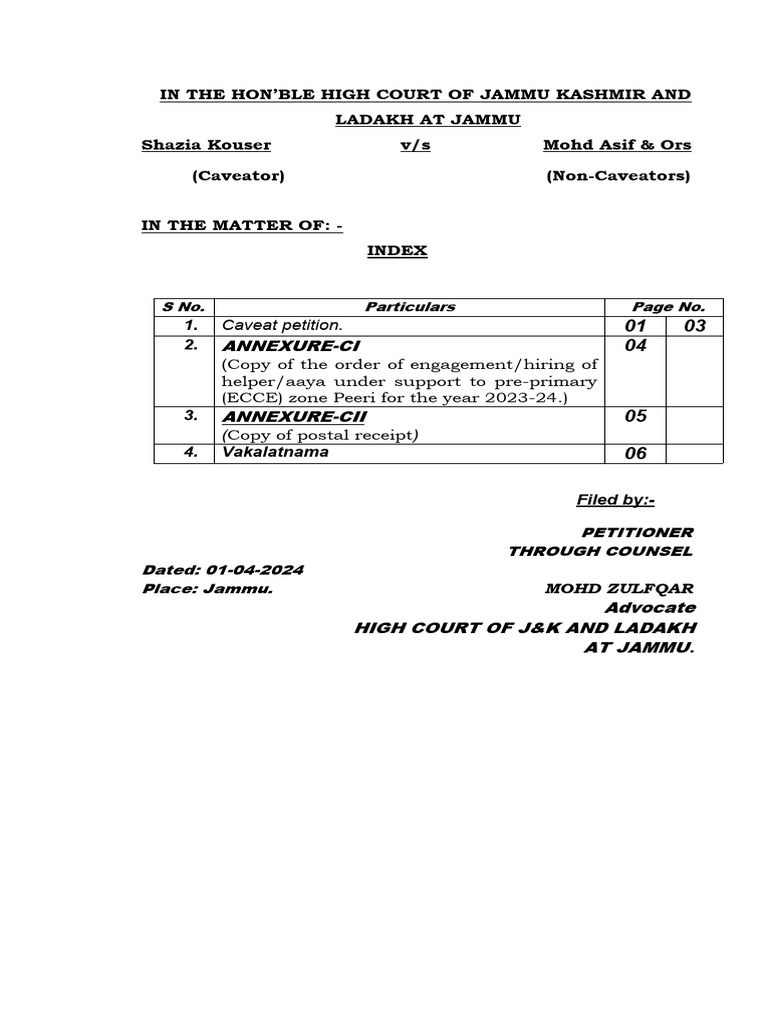 Caveat - Aaya Chambitrar | PDF | Legal Procedure | Justice