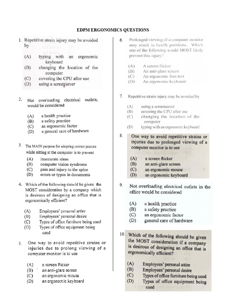 EDPM ERGONOMICS QUESTIONS | PDF
