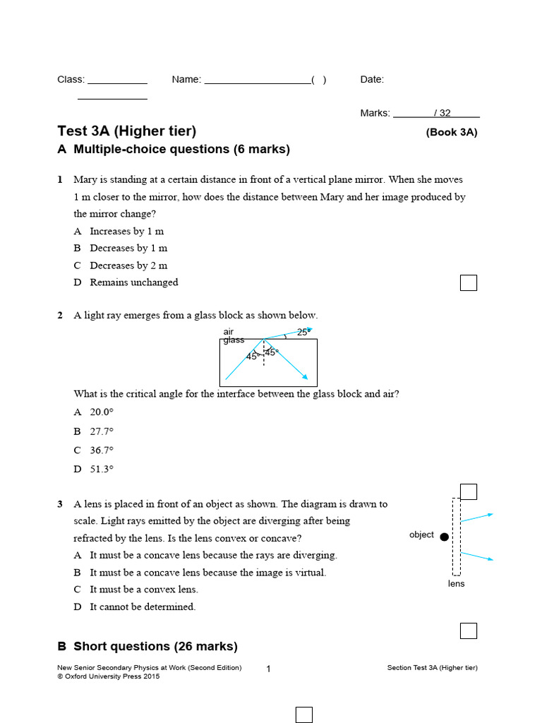 Sect Test 3A Higher Tier e | PDF | Glass Engineering And Science ...