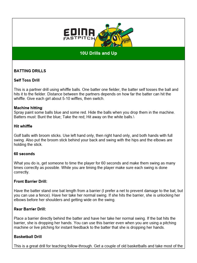 10U Drills and Up | Download Free PDF | Baseball Field | Batting (Baseball)