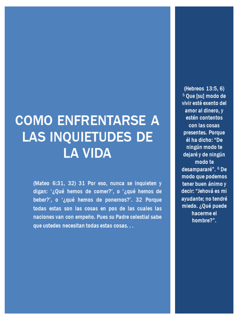 COMO ENFRENTARSE A LAS INQUIETUDES DE LA VIDA | PDF | Jesús | Dios