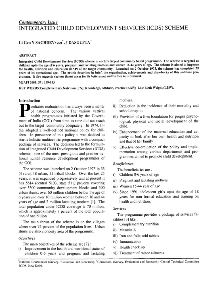 2001, Sachdev PP | PDF | Malnutrition | Child Development