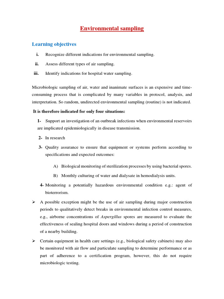 Environmental Sampling Pdf Particulates Medical Specialties