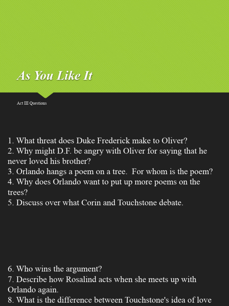 Act III Questions for As You Like It | PDF