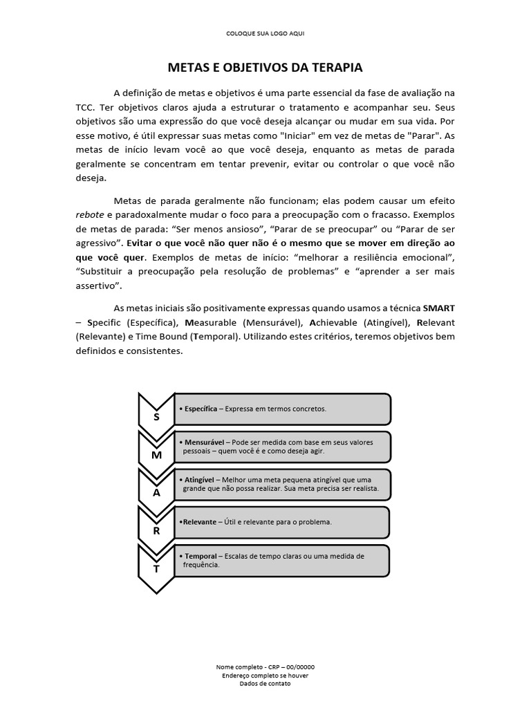 Metas e Objetivos na Terapia TCC | PDF | Pensamento | Aprendizado