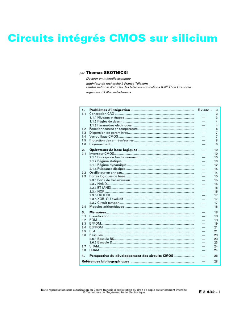 Circuits intégrés CMOS : conception et mémoire | PDF | CMOS | Transistor