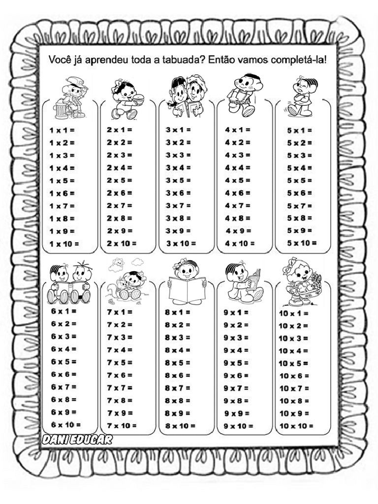 Tabuada de Multiplicação para Completar Do 1 Ao 10 | PDF